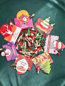 10/15pcs Wooden Christmas Clips Set, For Hanging Photos, Wedding Decor, Party Gifts, Christmas Tree, Gloves, Reindeer And Snowflakes, No Power Needed Multi-Functional Holiday Decoration, Suitable For Easter And Christmas - Multicolor - View 6