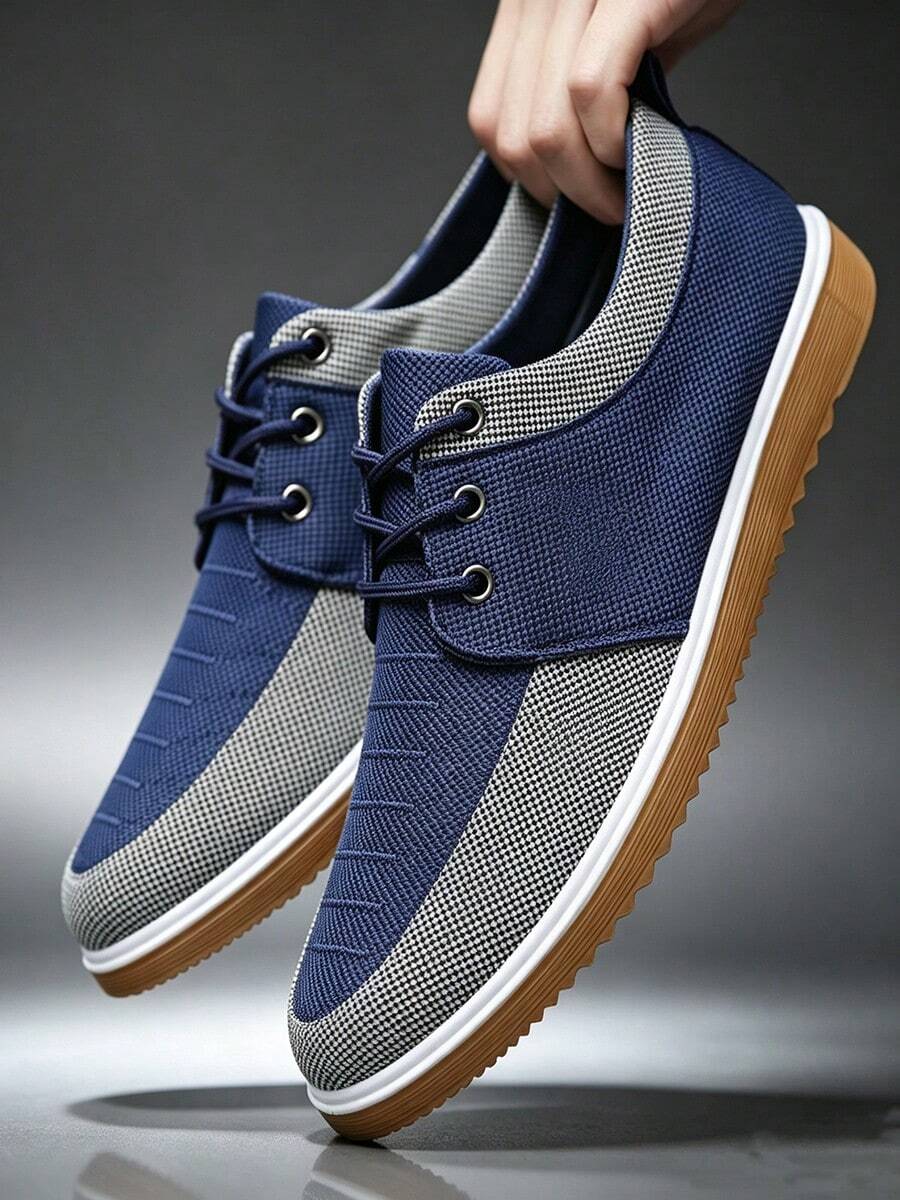 Tenis Casuales para Hombre con Agujetas, Zapatos de Lona Transpirables en Diseño Bicolor, Sneakers Ligeros Antideslizantes para Uso Diario, Trabajo y Caminata - Azul - Ver 1