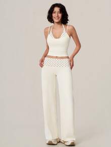 TimeOff Women's One Set Polka Dot 2 In 1 Tank Top With Folded Waist Wide Leg Pants Running Gym Sports Outfit - White - View 7