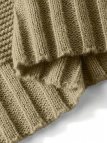 Sweater Rajut Tebal Leher Bulat Wanita, Pullover Pendek Longgar Lengan Panjang Bahu Jatuh, Atasan Rajut Warna Polos untuk Perjalanan Sehari-hari Musim Gugur/Dingin - Hijau - View 9