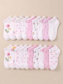 1/5/10/20 Pairs Random Cute Floral Bow Print Ankle Socks, Halloween Fall Clothes For Little Girls Sweet Pastel Color Daily Wear Socks For Girls - Multicolor - View 4