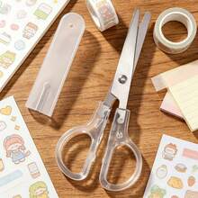 1pc Portable Student Scissors With Protective Cover, Craft Paper Scissors, Comfortable Grip - Multi-Functional, Durable, Stationery Scissors, Tailoring Scissors Suitable For School, Office, DIY Crafts, Stationery, Etc. . Ergonomic Design, Suitable For Right/Left Hand Use, Multi-Purpose Scissors With Visually Appealing Design And Sharp Cutting Tool - Multiple Colors and Random Styles - View 1