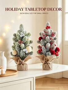 1 Set Of Mini Christmas Trees, 36cm Tall/14.1in, Perfect For Home And Tabletop Decorations. Features Red Berries And Pine Cones, Snowflakes, And Greenery. Suitable For Christmas Decorations, Table Decorations, Home Decor, And Room Decorations. - Multicolor - View 10