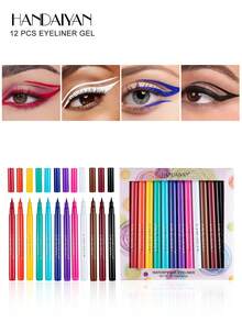 HANDAIYAN Set Eyeliner Cair Warna-warni 12 Buah: Cepat Kering, Anti Luntur, Sangat Cerah, Set Eyeliner Cair Matte - Set Hadiah Liburan Halloween, Natal, dan Cosplay. Kosmetik. Perlengkapan Pesta. Pilihan Warna Terbaik. - Hooked On You - View 1