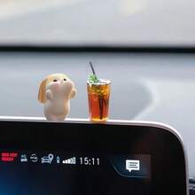 2pcs Healing Little Rabbit American Coffee Car Dashboard Decor/Car Interior Center Console Ornament/Mini Car Display Screen Office Computer Decoration - American Style Bunny - View 6