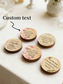 Custom Text Wedding Save The Date Fridge Magnets, Personalized Wooden‑Look Wedding Announcement Magnets,Custom Wedding Invitation Refrigerator Magnets - Multicolor - View 1