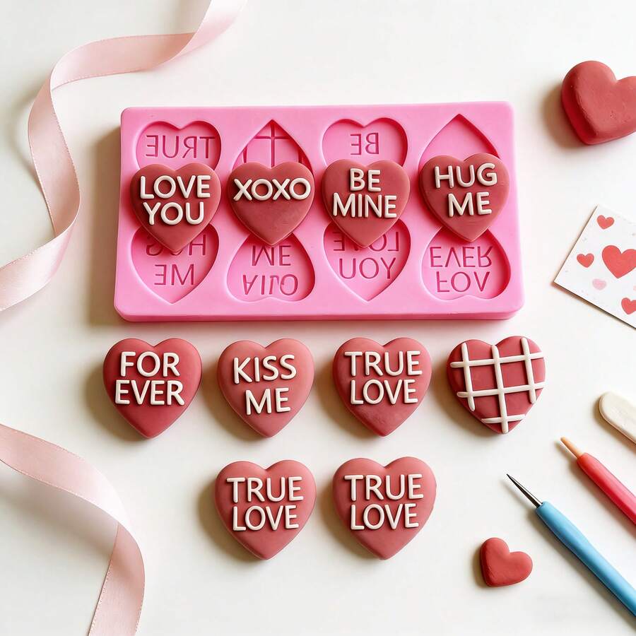 1pc Creative Pink Mini 8-Letter Love Silicone Mold, Made Of Soft Material And Easy To Demold. It Can Be Used To Make Clay, Drip Resin Products, Valentine's Day, Date Decoration Props, And Reusable Molds. - Pink - View 1