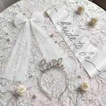 Bride-To-Be Sash & Headband Set - Bridal Shower Accessories, Bachelorette Party Supplies With Bow, Wedding Party Photo Props Set, Bridal Gift For Her - C - View 1