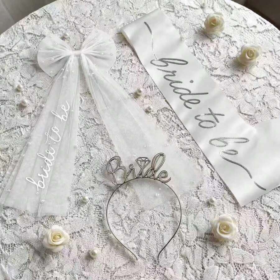 Bride-To-Be Sash & Headband Set - Bridal Shower Accessories, Bachelorette Party Supplies With Bow, Wedding Party Photo Props Set, Bridal Gift For Her - C - View 1