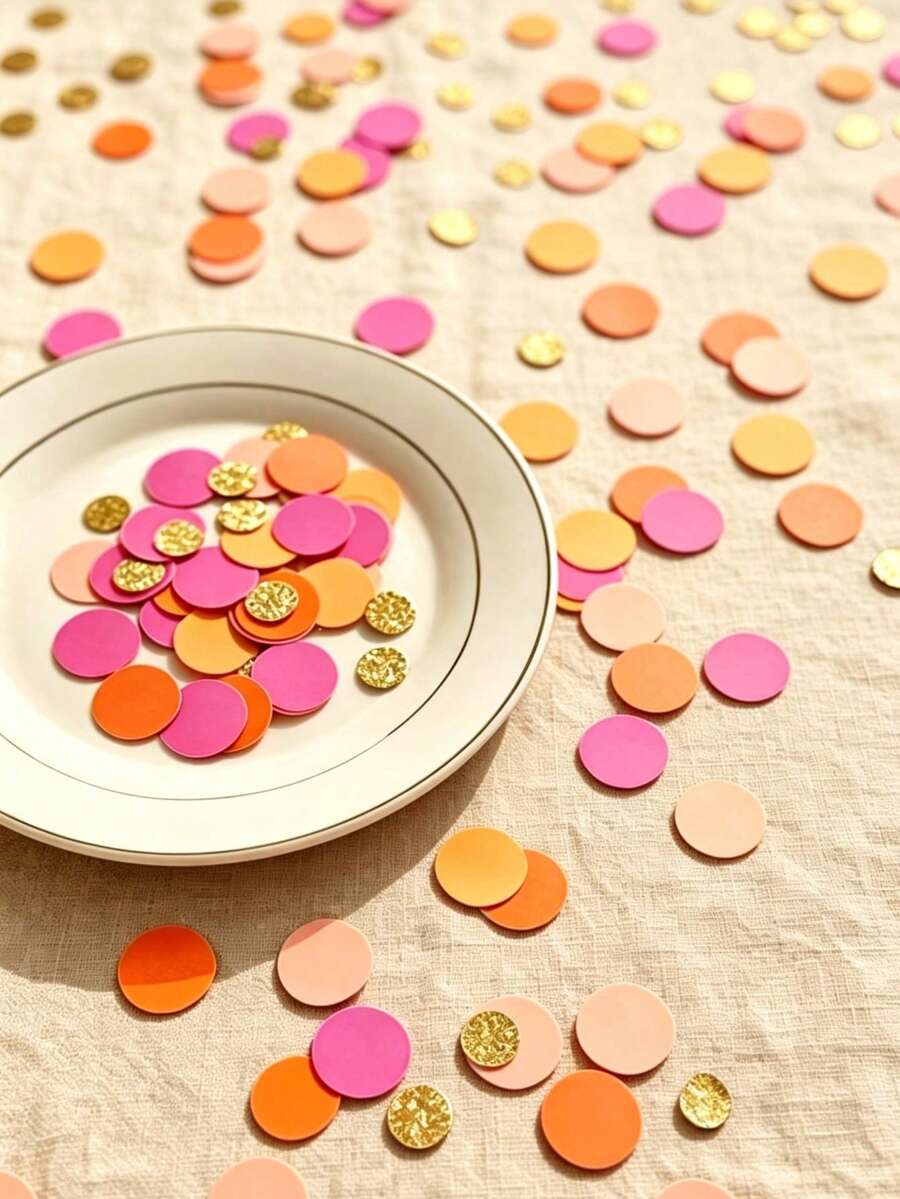 200-Piece Pink Orange Glitter Gold Polka Dot Table Decoration Confetti - Perfect For Birthday Parties, Bridal Showers, Wedding Favors, Embellishments, Table Decor - View 1
