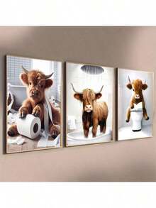 1/3pcs Scottish Highland Cow Funny Bathroom Print Canvas Poster, Farm Animal Humor, Fantasy Gift For Highland Cow Lovers, Wall Canvas Art, Animal Art, Frame Not Included - 1 - View 7