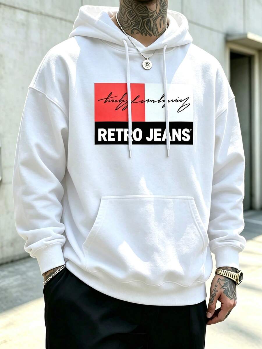 Car-Themed Hoodie, Racing Car Print, Casual Cartoon Style, Oversized Men's Pullover, Long-Sleeve Autumn/Winter Clothing. - White - View 1