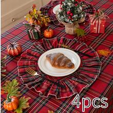 1pc Red & Green Plaid Art INS Style Christmas Atmosphere Decorative Tablecloth, Suitable For Holidays, Christmas And Home Decor - Red - View 15