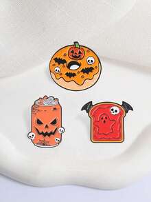 Halloween Spooky Food Enamel Pin Set Pumpkin Can Ghost Toast Donut Cartoon Lapel Badge For Backpack Jacket Decor - Multicolor - View 5