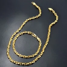 18K鍍金銅鏈條項鍊手鍊珠寶套組，適合女款男款日常配戴 - 金色 - 查看 5
