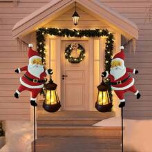 Outdoor Solar Iron Santa Claus Ground Stake Light, Cute Santa Holding Illuminated Warm Lantern Ornament, Auto Sensor Solar Powered Design, Rust‑Proof Metal Art, Perfect Xmas Decor For Lawn, Yard, Pathway, Courtyard And Winter Holiday Party Display - Santa Claus Lantern - View 3