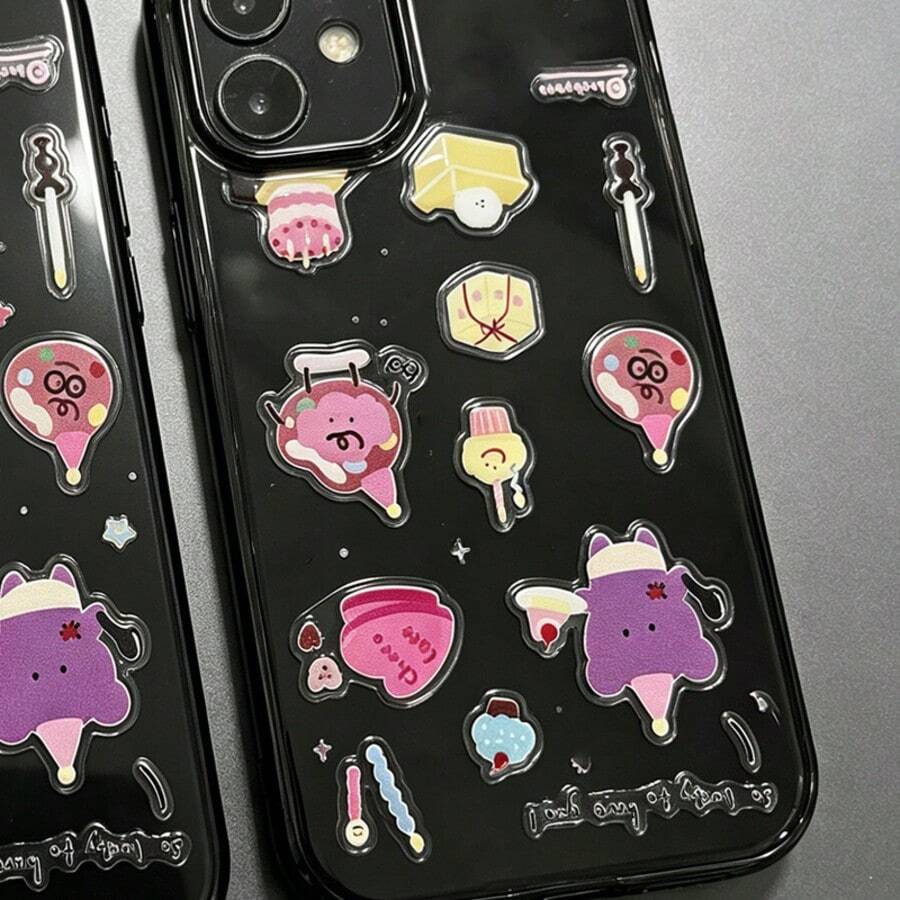 1pc Creative Christmas Purple Cake Bear Jelly Embossed Decorative Sticker, Suitable For DIY Phone Case Lens Decoration, Earphone/Phone Case/Laptop DIY Decorative Sticker - A - View 1