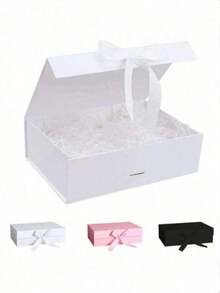 1pc Ribbon Gift Box, Foldable Bowknot Gift Box, Hard Box, One-Piece Cosmetic Gift Box, Birthday Gift, Holiday Gift Packaging Box - A - View 1
