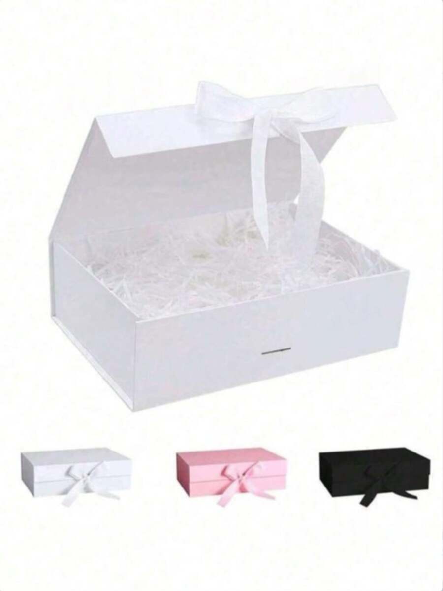 1pc Ribbon Gift Box, Foldable Bowknot Gift Box, Hard Box, One-Piece Cosmetic Gift Box, Birthday Gift, Holiday Gift Packaging Box - A - View 1