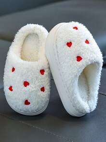兒童室內居家拖鞋 秋冬新款 女孩甜心刺繡 保暖內裡 加厚 時尚百搭 - 白色 - 查看 6
