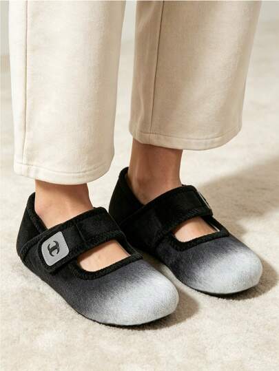 Leisfit Women's Winter House Shoes, Adjustable Wide Flat Shoes, Suede Lining, Low-Top Casual Shoes With Non-Slip Rubber Sole