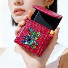 Cute Rhinestone Bear Mini Flip Storage Case, Crocodile Texture Faux Leather Small Cosmetic Pouch, Portable Lipstick Eraser Jewelry Organizer Box With Pen Slot, Compact Decorative Holder For Tiny Accessories, Ideal Daily Use & Gift - Multicolor - View 9