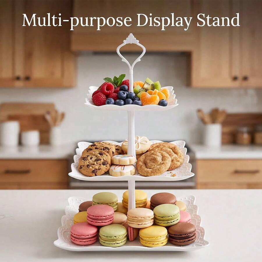 3PCS 3 Tier Cake Stand Afternoon Tea Wedding Plates Party Embossed Tableware - View 1