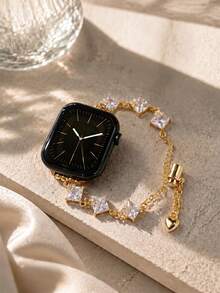 New High-End Fashion Luxury Zirconia Crystal Bracelet Watch Band Compatible With Apple Watch Ultra/Se11/10/9/8/7/6/5/4/3/2/1 Series, 38/40/41/42/44/45/46/49mm - Gold and White - View 5