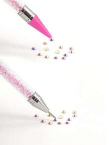 1pc Pink Dual-Head Nail Art Rhinestone Tool, Detachable Silicone Soft Tip Dotting Pen, Nail Art Flower & Rhinestone Dual-Use Pen - Pink - View 4