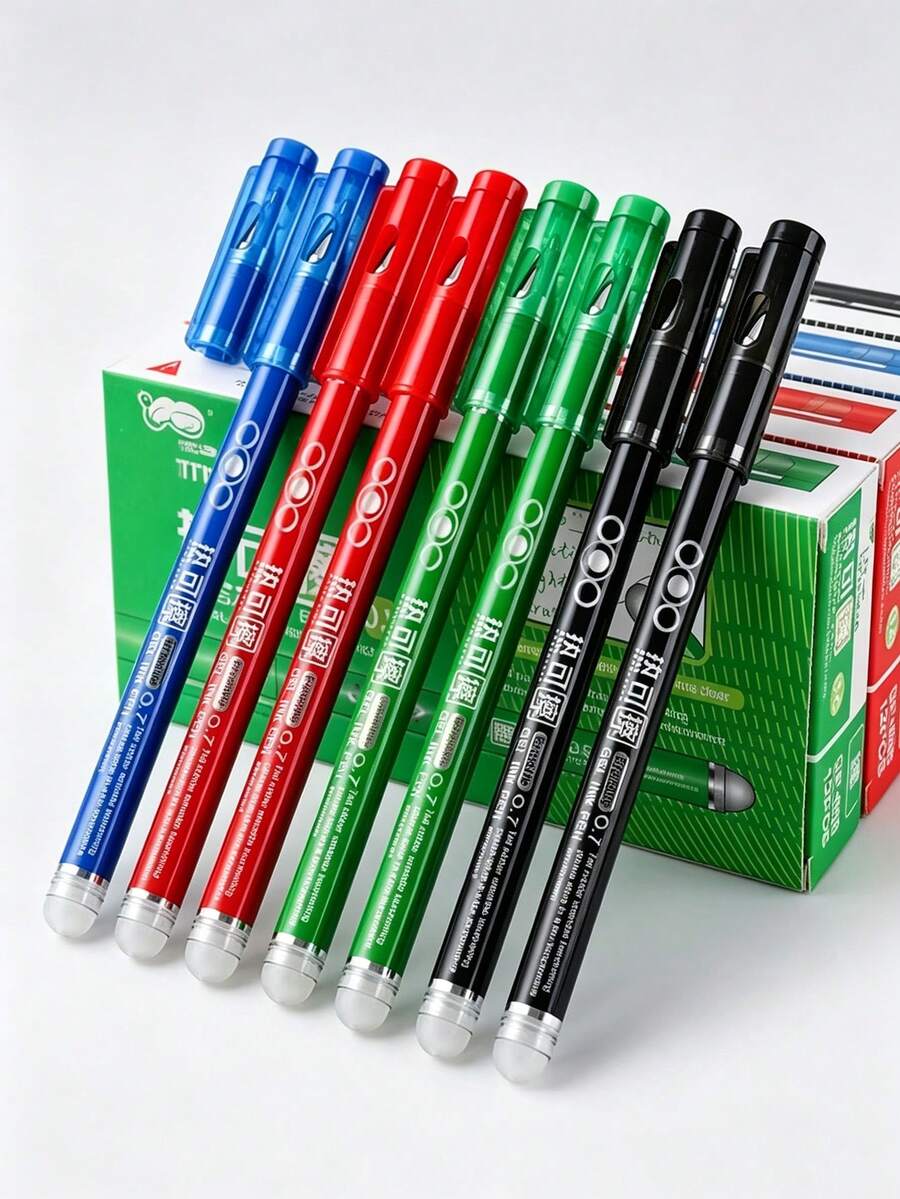 4pcs/Pack 0.7mm Erasable Liquid Ink Pens, Washable Pens, Black/Blue/Red/Green Ink, Erasable Ballpoint Pens, Smooth Writing, Heat Erasable, Perfect For Office, School Art Supplies