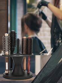 Hair Brush Holder, Round Hair Brush And Comb Storage Rack, Round Hair Brush Storage Rack, Professional Salon Curling And Dyeing Tool Display Rack, Black Comb Holder, Multi-Slot Scissors Holder, Desktop Bathroom Storage, Salon Hairdressing Station Vanity, Used For Hair Styling Accessories - Multicolor - View 4