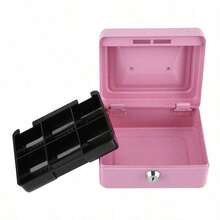 Caja de dinero rosa con bandeja insertable para caja registradora, cajón de cajero, almacenamiento, mini portátil, de acero, con cerradura, caja de seguridad para efectivo - Rosa - Ver 2