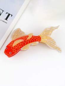 1pc Orange Koi Fish Hair Clip, Creative Acrylic Fiber Fish Tail Design, Incorporating Traditional Chinese Elements, Versatile And Fashionable - Multicolor - View 9