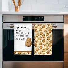 2pcs Funny Potato Text Cute Food Theme Pattern Kitchen Towels, 40*60cm Soft Microfiber Material Tea Towels, Suitable For Home Kitchen Restaurant Outdoor Camping Tabletop Cleaning Dish Cloth Hand Towel Accessories, Home Kitchen Towels Holiday Gift - Multicolor - View 7