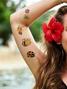 10 Sheets Insects Temporary Tattoos, Bees, Caterpillars, Butterflies Pattern Tattoo Stickers For Women And Men, Cartoon Fake Tattoo Body Stickers Suitable For Party, Birthday Gifts - Multicolor - View 4