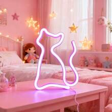 1pc Cat Neon Wall Decor Hanging Light, Battery & USB Powered, Romantic Fairy Light For Home, Holiday, Party, Birthday Theme Scene Atmosphere, Bedroom Room Decoration - Cat Neon Sign - View 5