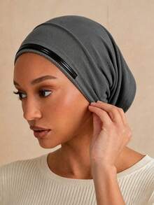1PC Women's Solid Color Non-Slip Slip-On Hat, Comfortable Skin-Friendly Base Cap, Breathable Headscarf Liner For Long Wear, Muslim Headscarf Inner Cap, Suitable For Daily Use - A-dark Grey - View 3
