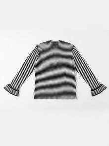 Women's Round Neck Striped Versatile Long Sleeve Knit Sweater, Loose Fit Slimming Knit Top For Autumn/Winter - Black and White Stripes - View 7