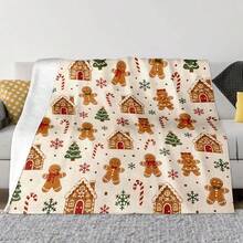 1pc Christmas Gingerbread Man Candy Christmas Blanket, Soft Cartoon Style Throw Blanket For Living Room Sofa Bedroom Autumn Winter Warm Home Decor - Multicolor - View 8