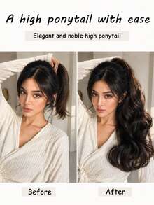 Black Ponytail Extension For Women 18inch Big Wave Curly Hair Claw Clip In Ponytails Extension Easy To Use Fluffy &Not Tangled - Multicolor - View 6