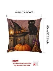 Halloween Table Runner, Throw Pillow, Placemat, Witch Hat Black Cat Vintage Purple Long Table Runner, Pumpkin Lantern Broom Star Moon Pattern, Kitchen Dining Table Halloween Party Decoration - Multicolor - View 9