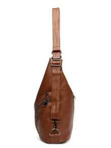 Women's Bohemian Style Large Shoulder Bag, Solid Color Faux Leather, Studs Decoration, Multiple Pockets, Large Capacity, Vintage Style, Suitable For Daily Outings And Outdoor Use - Brown - View 5