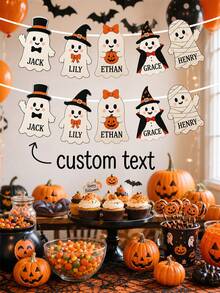 Custom Text Ghost Banner, Personalized Halloween Party Garland With Ghost Characters, Name Bunting For Halloween Parties, Home Decor, Trick Or Treat Celebration Decoration, Halloween Party Banner, Custom Ghost Garland For Kids And Adults. - Multicolor - View 4