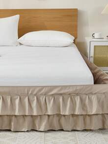 1pc Double-Layer Ruffle Solid Beige Bed Skirt (1 Piece Bed Skirt), Simple Pastoral Fresh Natural Classic, Polyester Fiber Comfortable All-Season, Applied To Bedroom Scenes And Home Decoration, Cottagecore, Ruffle Bedding, Cozy Bedroom - Camel - View 7