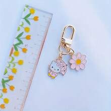 SANRIO 1pc Cartoon Hello Kitty Flower Keychain Cute Bag Pendant Metal Accessory, Adorable Bag And Car Key Chain Pendant, Suitable For Hello Kitty Fans, Great Gift For Family And Friends - A - View 12