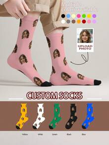 1 Pair Customized Face Pattern Socks, Personalized Photo Socks, Custom Printed Socks, Funny Face Socks, Custom Pattern Socks, Print Any Face Pattern On Socks, Anniversary Gift, Valentine's Day Gift, Unique Birthday Gift, Personalized Collectible - Multicolor - View 12