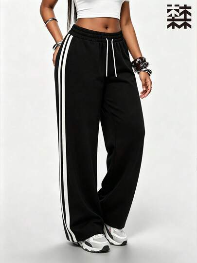 mulinsen Women's Straight Leg Ice Silk Quick Dry Striped Colorblock Sweatpants