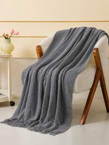 Solid Color Knitted Blanket, Nordic Style Rectangular Office Nap Sofa Blanket, Air Conditioning Blanket, Knitted Small Blanket, Throw Blanket - Dark Grey - View 3
