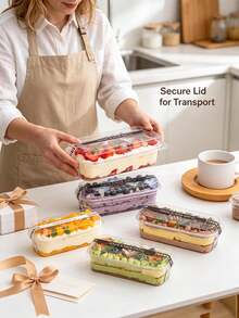 100/50/20pcs Mousse Cake Boxes, Dessert Cups With Lids, Tiramisu Boxes, Mousse Mille-Feuille Rectangular Dessert Soy Milk Cake Transparent Packaging Boxes, Christmas, Halloween, Party Cake Boxes - Transparent - View 6