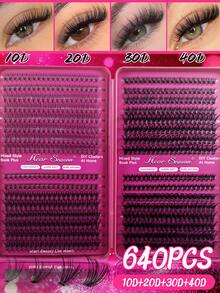 640/200pcs D-Curl Single Lash Extensions Large Capacity Lash Book, Includes Adhesive And Sealer, Tweezers, Brush, DIY Home Lash Extension Kit For Beginners, Easy To Use, Fluffy Dense Natural Look, Suitable For Daily/Light/Heavy/Cosplay Makeup - Rose Red - View 8